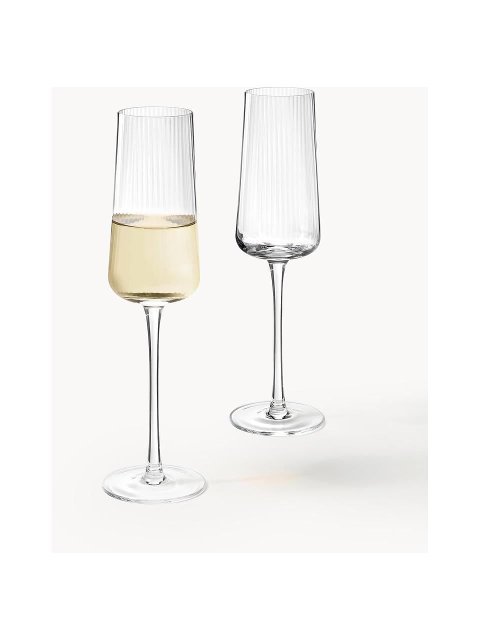 Handgemaakte champagneglazen Cami met groefstructuur, 4 stuks, Mondgeblazen glas, Transparant, Ø 7 x H 25 cm, 230 ml