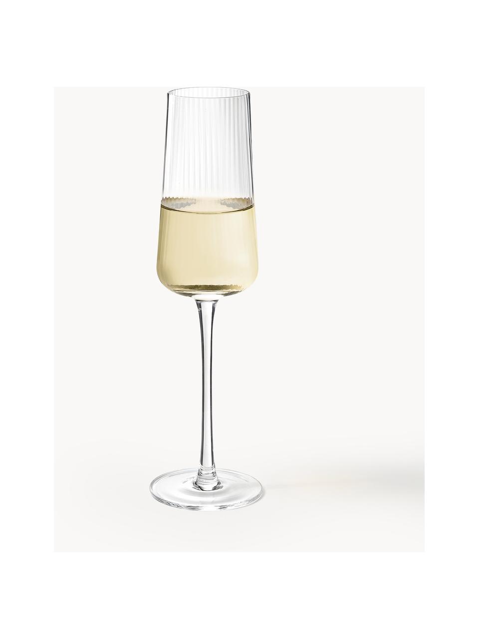 Flute per champagne fatti a mano con struttura millerighe Cami 4 pz, Vetro soffiato, Trasparente, Ø 7 x Alt. 25 cm, 230 ml