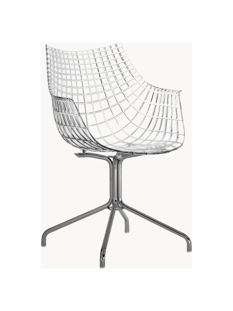 Chaise pivotante en plastique Meridiana, Transparent, argenté, larg. 58 x prof. 55 cm