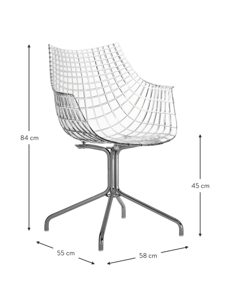 Plastová otočná stolička Meridiana, Priehľadná, odtiene striebornej, Š 58 x H 55 cm