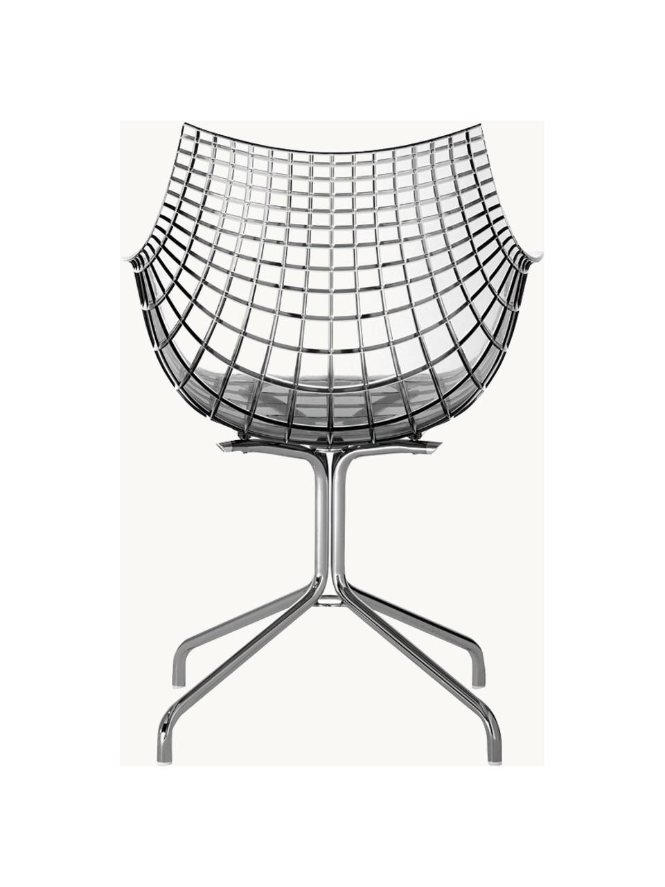 Drehbarer Kunststoffstuhl Meridiana, Sitzfläche: Kunststoff, Beine: Stahl, verchromt, Transparent, Silberfarben, B 58 x T 55 cm