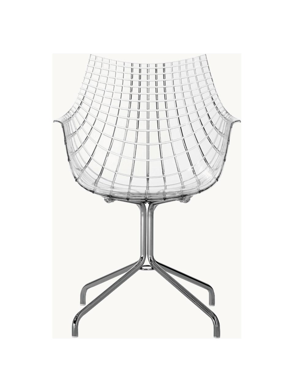 Otočná židle z umělé hmoty Meridiana, Transparentní, stříbrná, Š 58 cm, H 55 cm