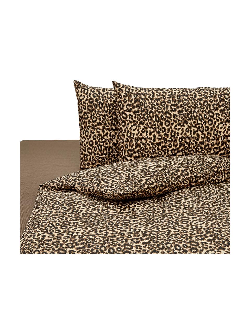 Completo copripiumino in cotone Leopard, Cotone, Marrone, beige, 200 x 255 cm