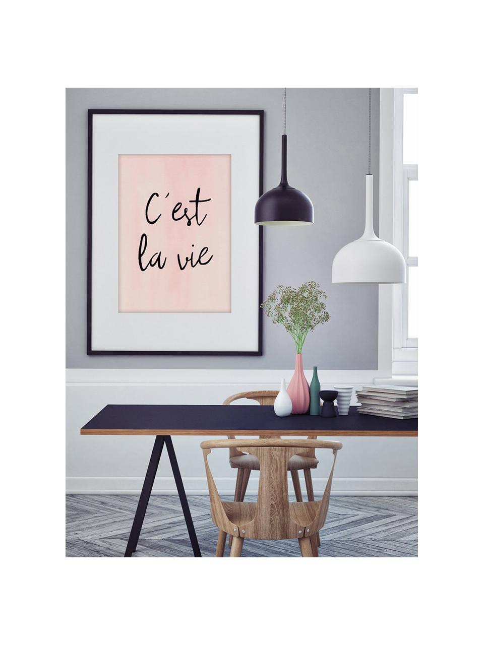 Poster C'est La Vie, Digitale print op papier, 200 g/m², Roze, zwart, B 30 x H 42 cm