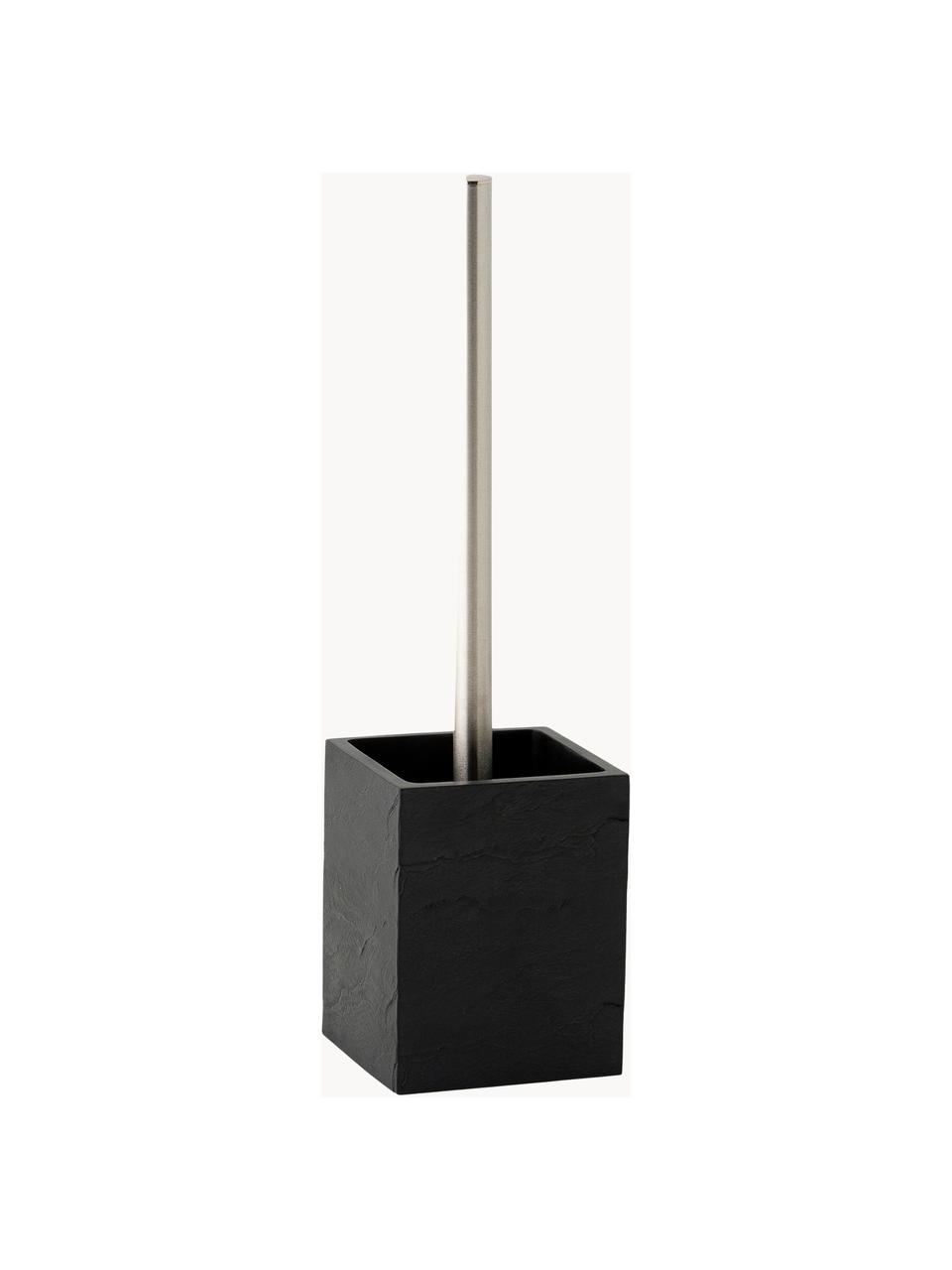 Escobilla de baño en look pizarra Slate, Recipiente: poliresina en aspecto piz, Negro, plateado, An 10 x Al 37 cm