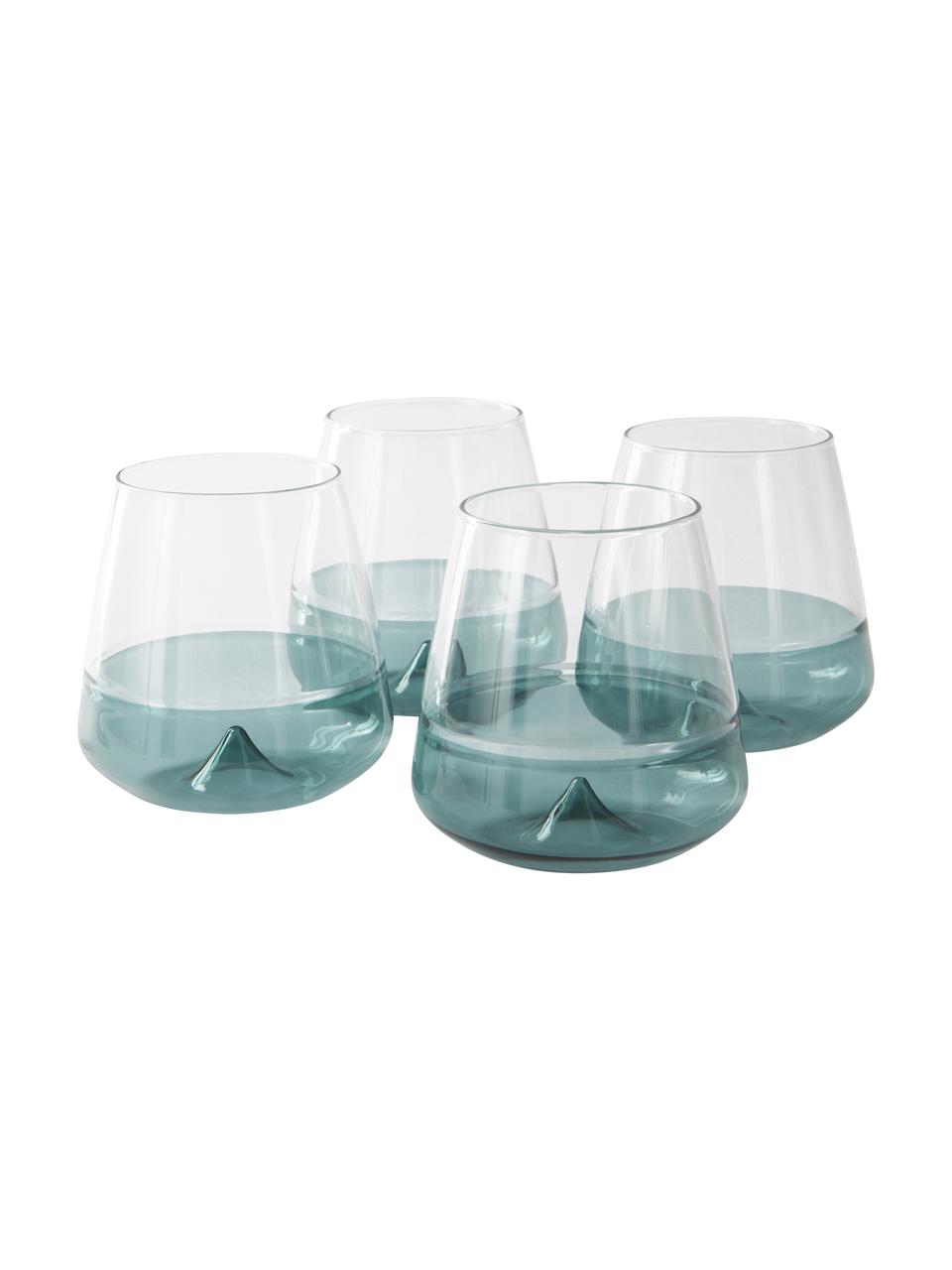 Waterglazen Dunya in blauw/transparant, 4 stuks, Glas, Blauw, Ø 9 x H 10 cm, 450 ml