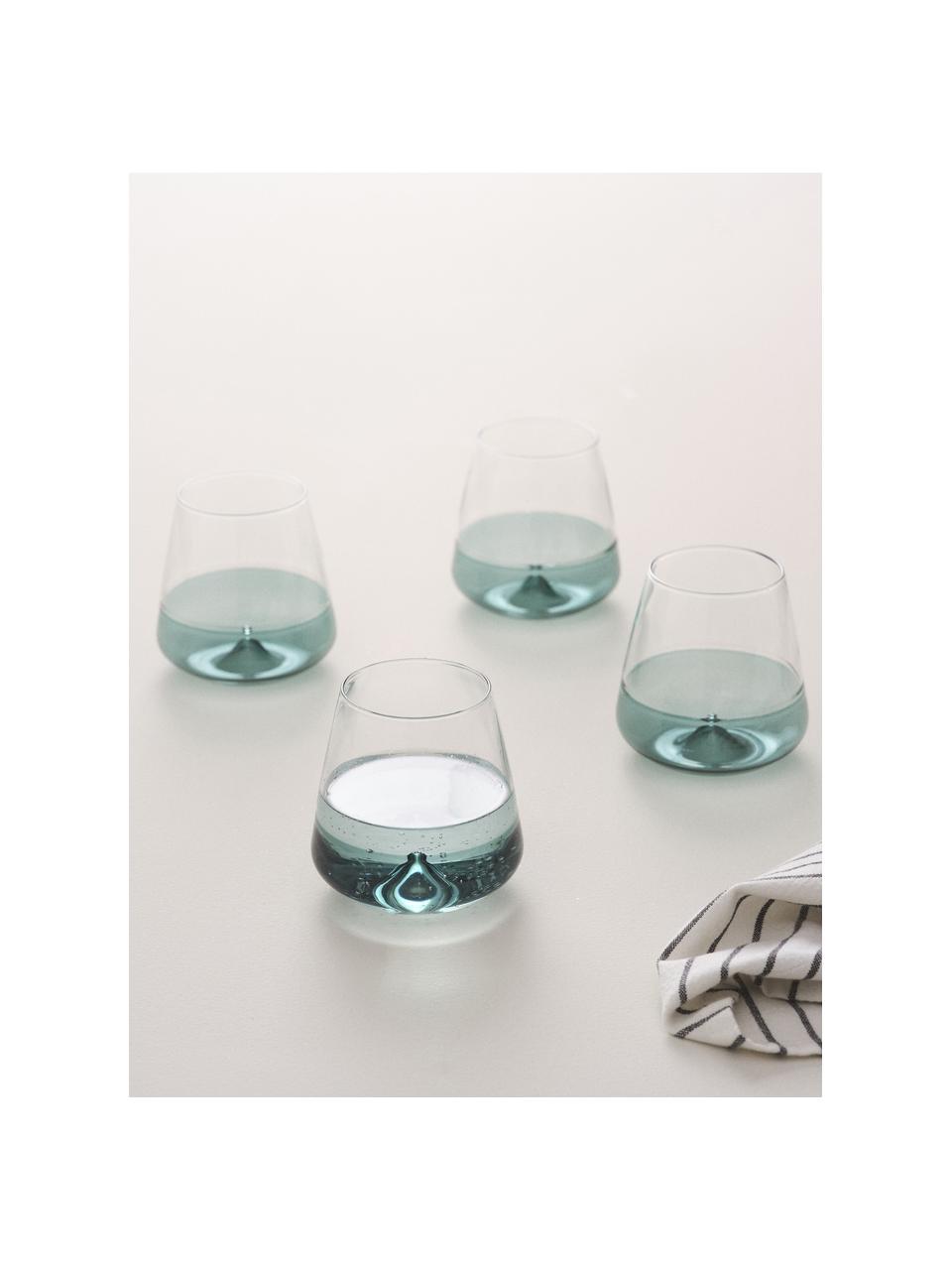 Verres à eau Dunya, 4 pièces, Verre, Bleu, Ø 9 x haut. 10 cm, 450 ml