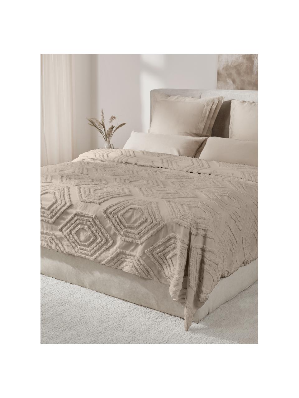 Přehoz s všívaným vzorem Faye, 100 % bavlna, Béžová, Š 240 x D 260 cm (pro postele s rozměry až 200 x 200 cm)