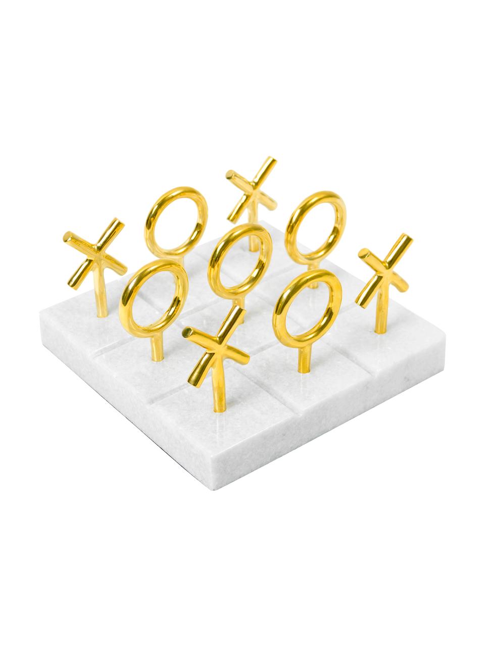 Jeu du morpion design Tic Tac Toe, en marbre, Pions : laiton Socle : blanc, larg. 17 x haut. 10 cm