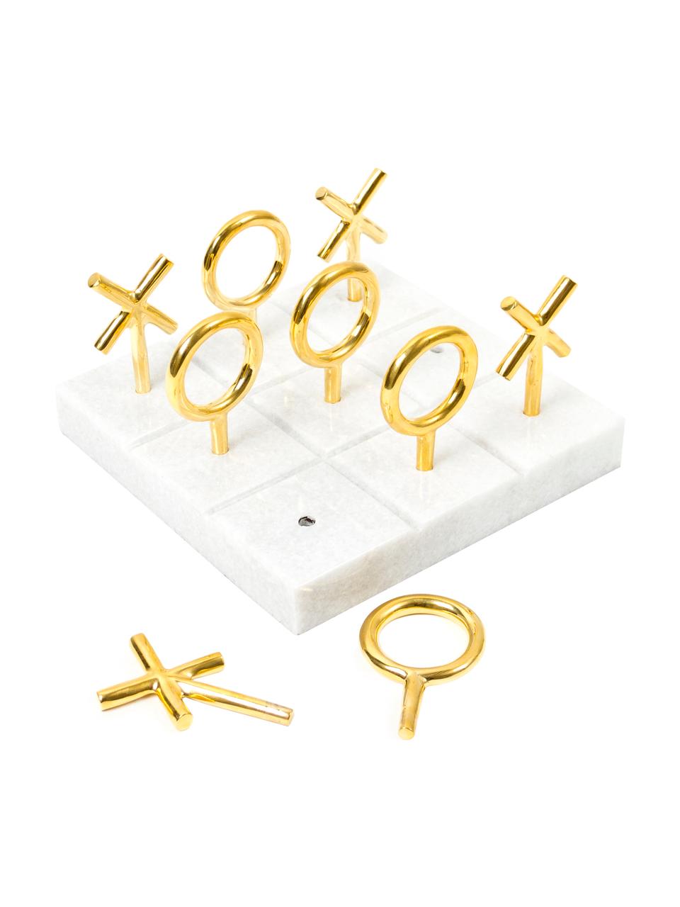 Gioco da tavolo di design in marmo Tic Tac Toe, Elementi del gioco: ottone Presa di corrente: bianco, Larg. 17 x Alt. 10 cm
