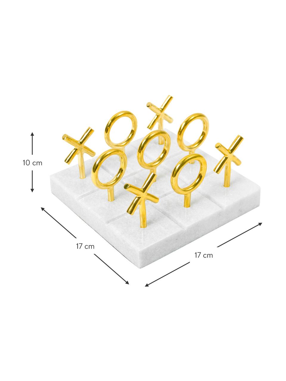 Jeu du morpion design Tic Tac Toe, en marbre, Pions : laiton Socle : blanc, larg. 17 x haut. 10 cm