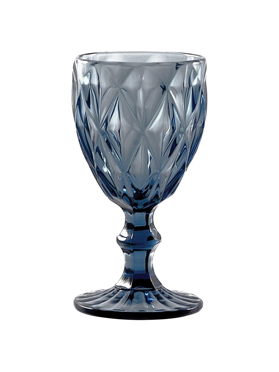 Copas de vino con relieve Diamond, 6 uds., Vidrio, Azul, ligeramente transparente, Ø 8 x Al 16 cm