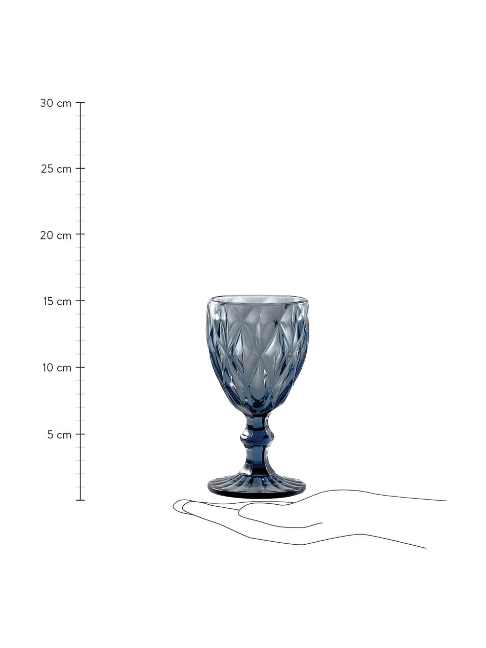 Bicchiere da vino Diamond 6 pz, Vetro, Blu, leggermente trasparente, Ø 8 x Alt. 16 cm