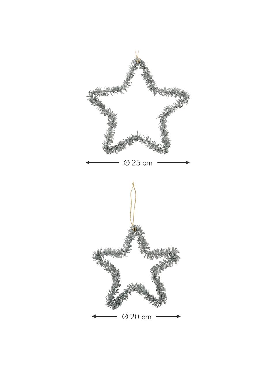 Adornos para colgar estrellas Erin, 2 uds., Plástico, Plateado, Set de diferentes tamaños