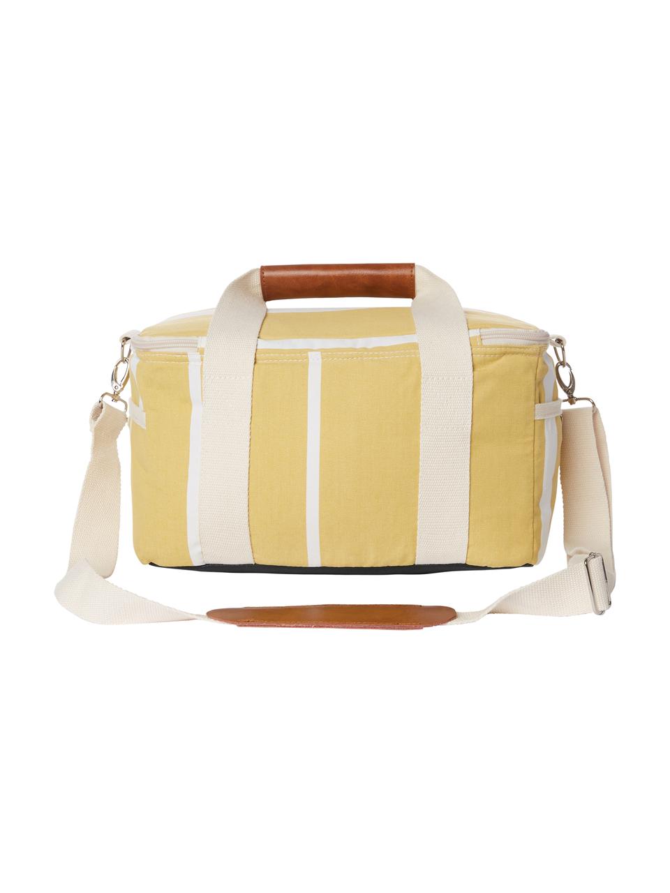 Kühltasche Retro, 40% Baumwolle, 40% Polyester, 15% Recycled PVC, 5% Leder, Cremeweiss, Ocker, B 32 x H 20 cm