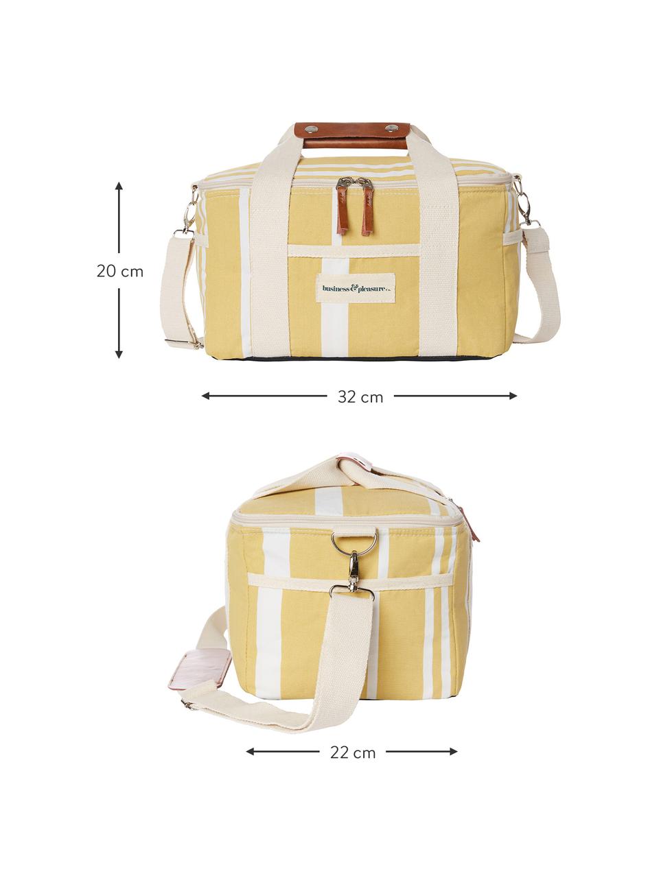 Retro chladicí taška ve žluté / bílé barvě, 40 % bavlna, 40 % polyester, 15 % recyklované PVC, 5 % kůže, Žlutá, krémově bílá, Š 32 cm, V 20 cm