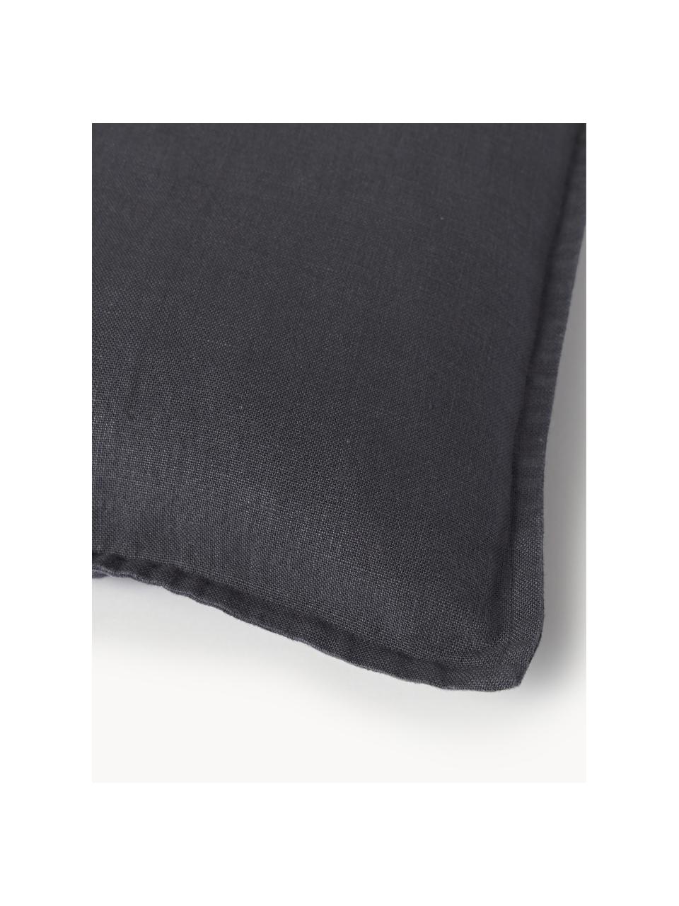 Housse de coussin 50x50 lin gris graphite Lanya, 100 % pur lin, Noir, larg. 40 x long. 40 cm