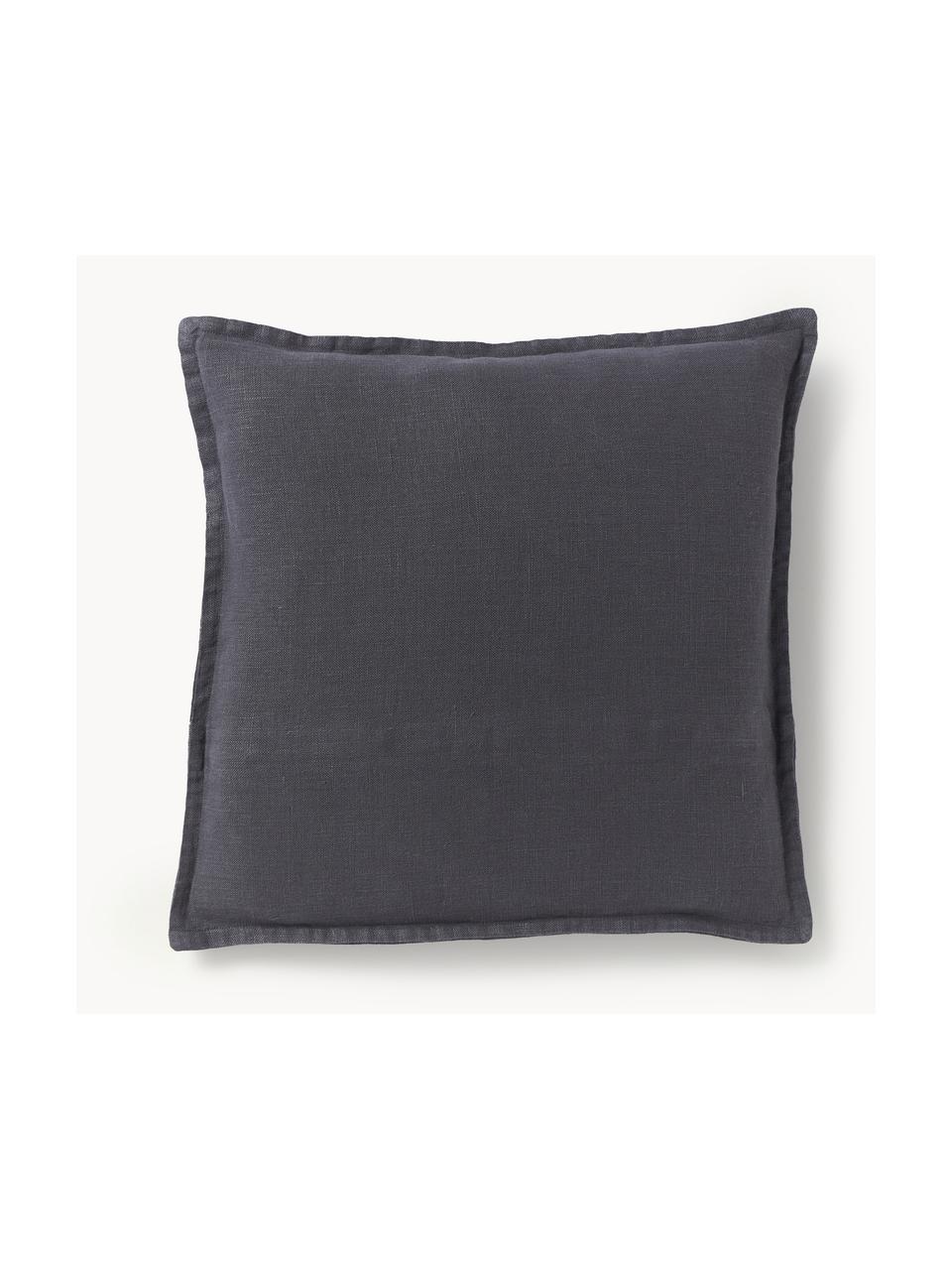 Housse de coussin 50x50 lin gris graphite Lanya, 100 % pur lin, Noir, larg. 40 x long. 40 cm