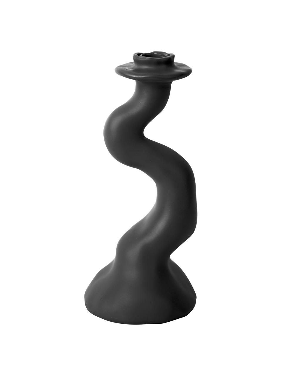 Candelabro con forma orgánica Organic Swirl, Poliresina, Negro, Ø 11 x Al 25 cm