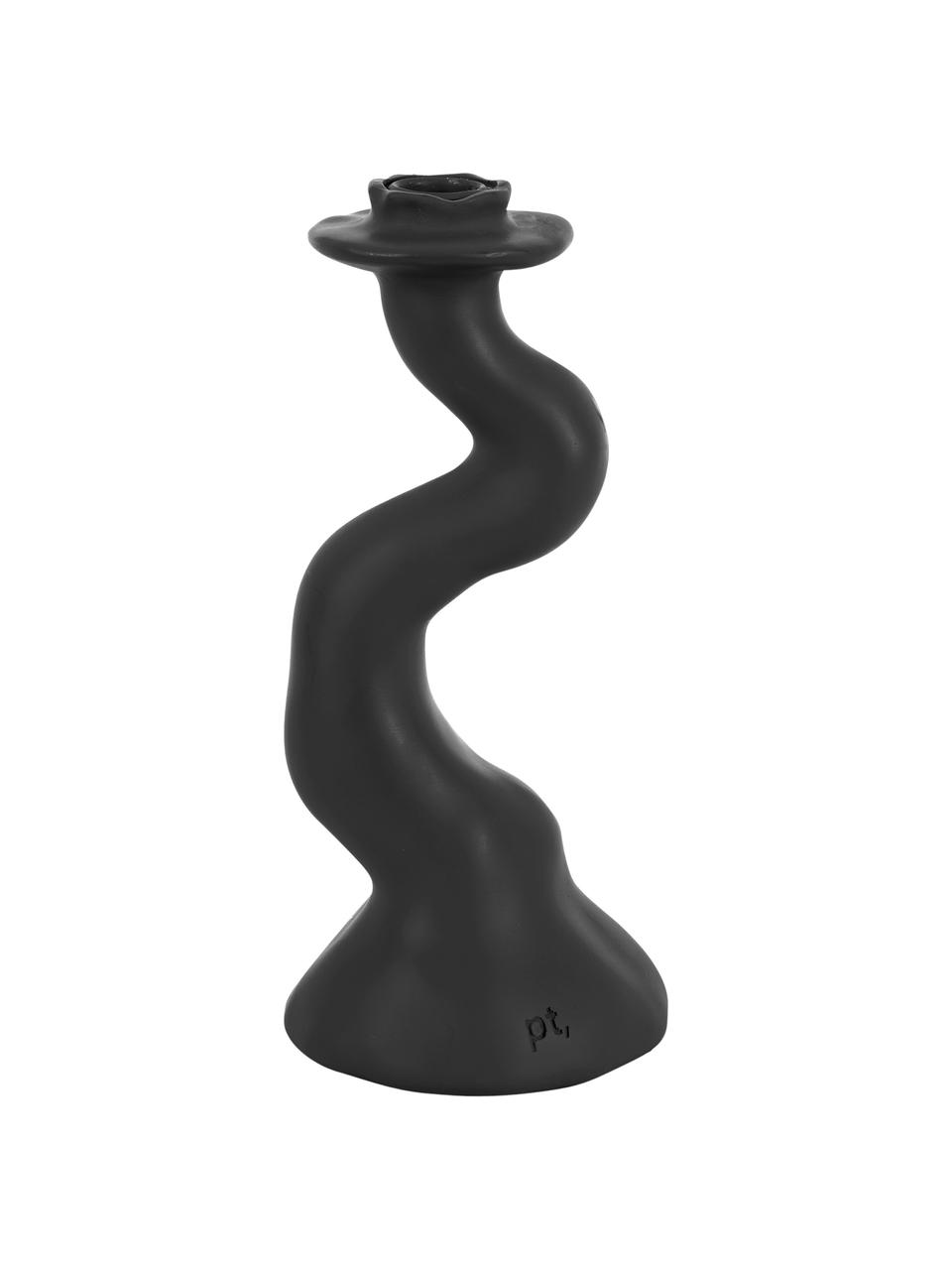 Candelabro con forma orgánica Organic Swirl, Poliresina, Negro, Ø 11 x Al 25 cm