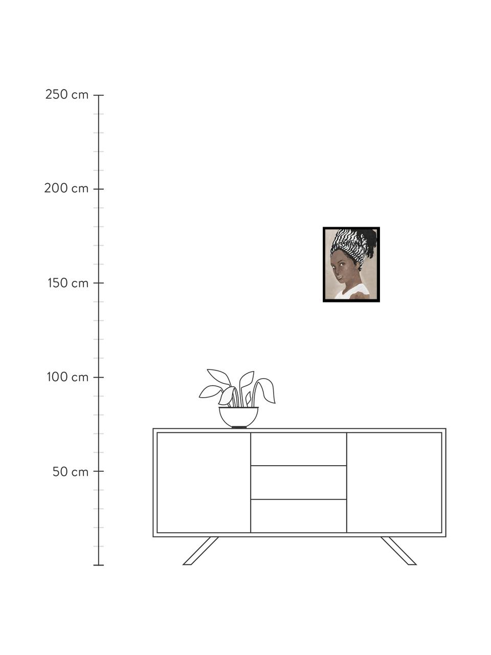 Zarámovaný digitální tisk Inspired, Bílá, černá, greige, hnědá, Š 30 cm, V 40 cm
