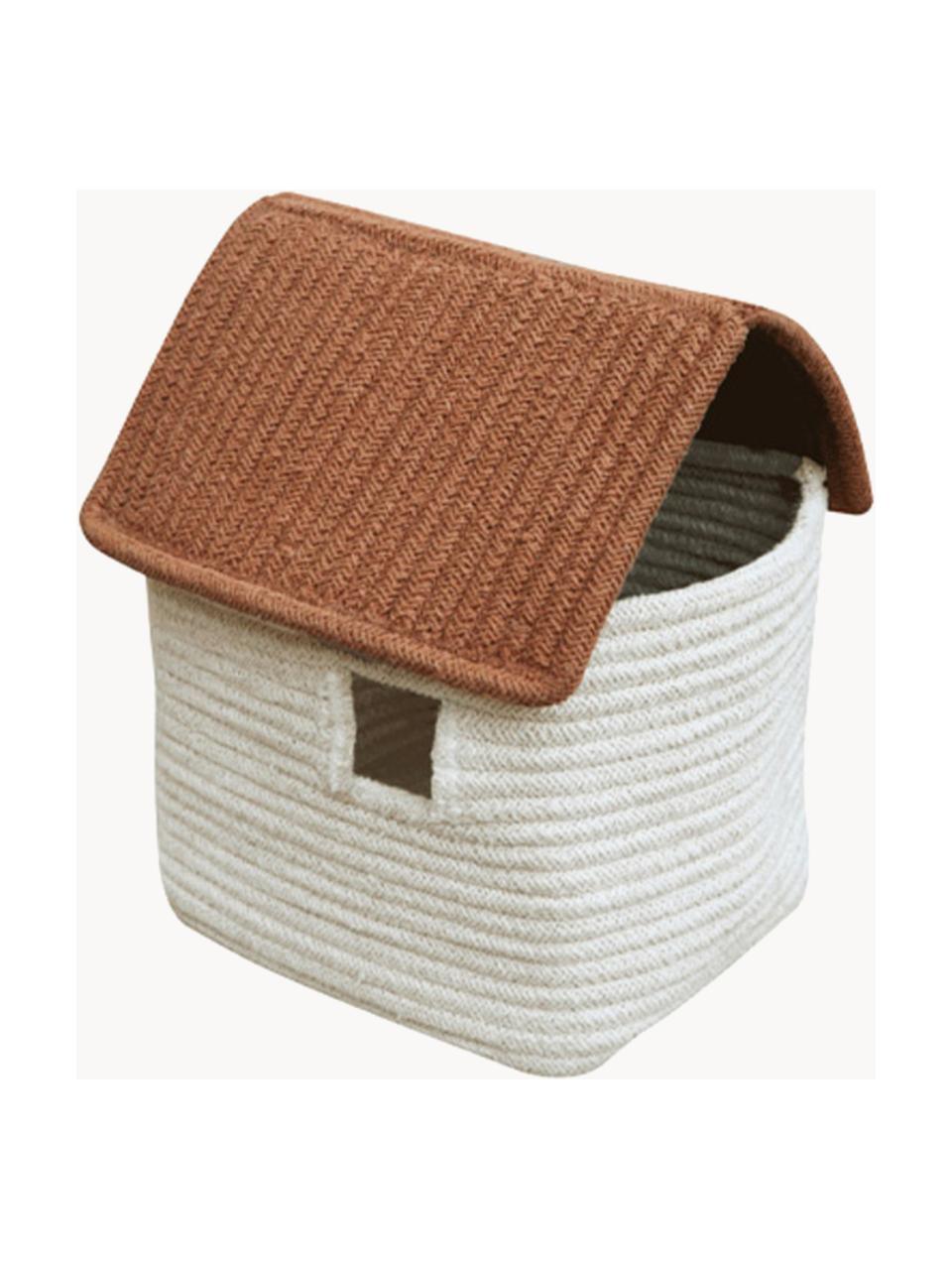 Handgefertigter Aufbewahrungskorb House, 97 % Baumwolle, 3 % andere Fasern, Hellbeige, Braun, B 22 x H 34 cm