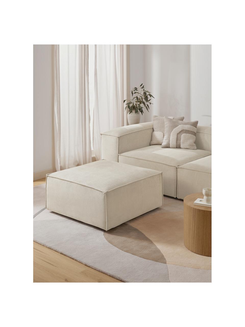 Sofa-Hocker Lennon aus Cord, Bezug: Cord (92 % Polyester, 8 %, Gestell: Massives Kiefernholz, Spe, Füße: Kunststoff Dieses Produkt, Cord Hellbeige, B 88 x T 88 cm