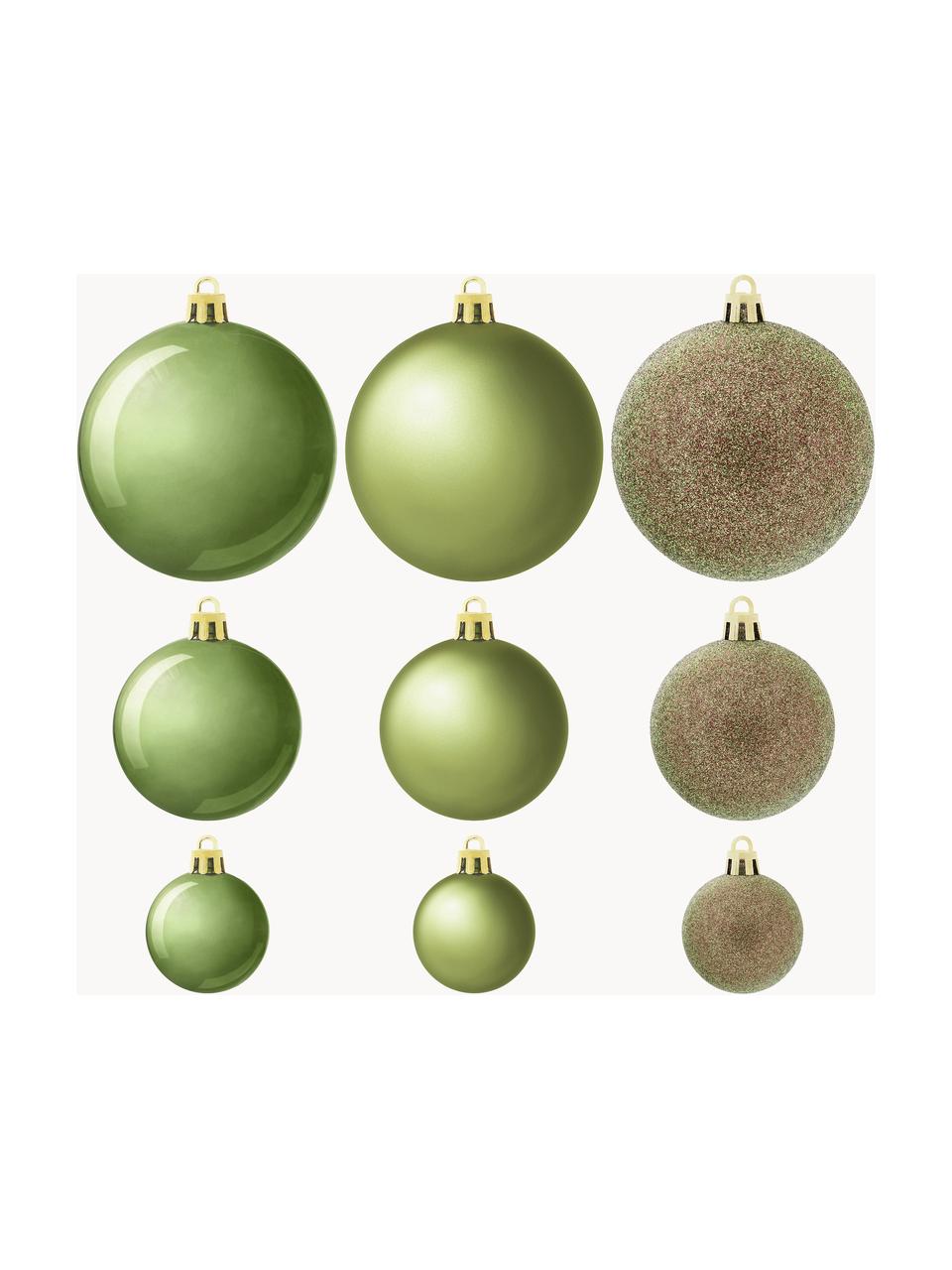 Set de bolas de Navidad irrompibles Natalie, 46 uds., Plástico, Verde oscuro, Set de diferentes tamaños
