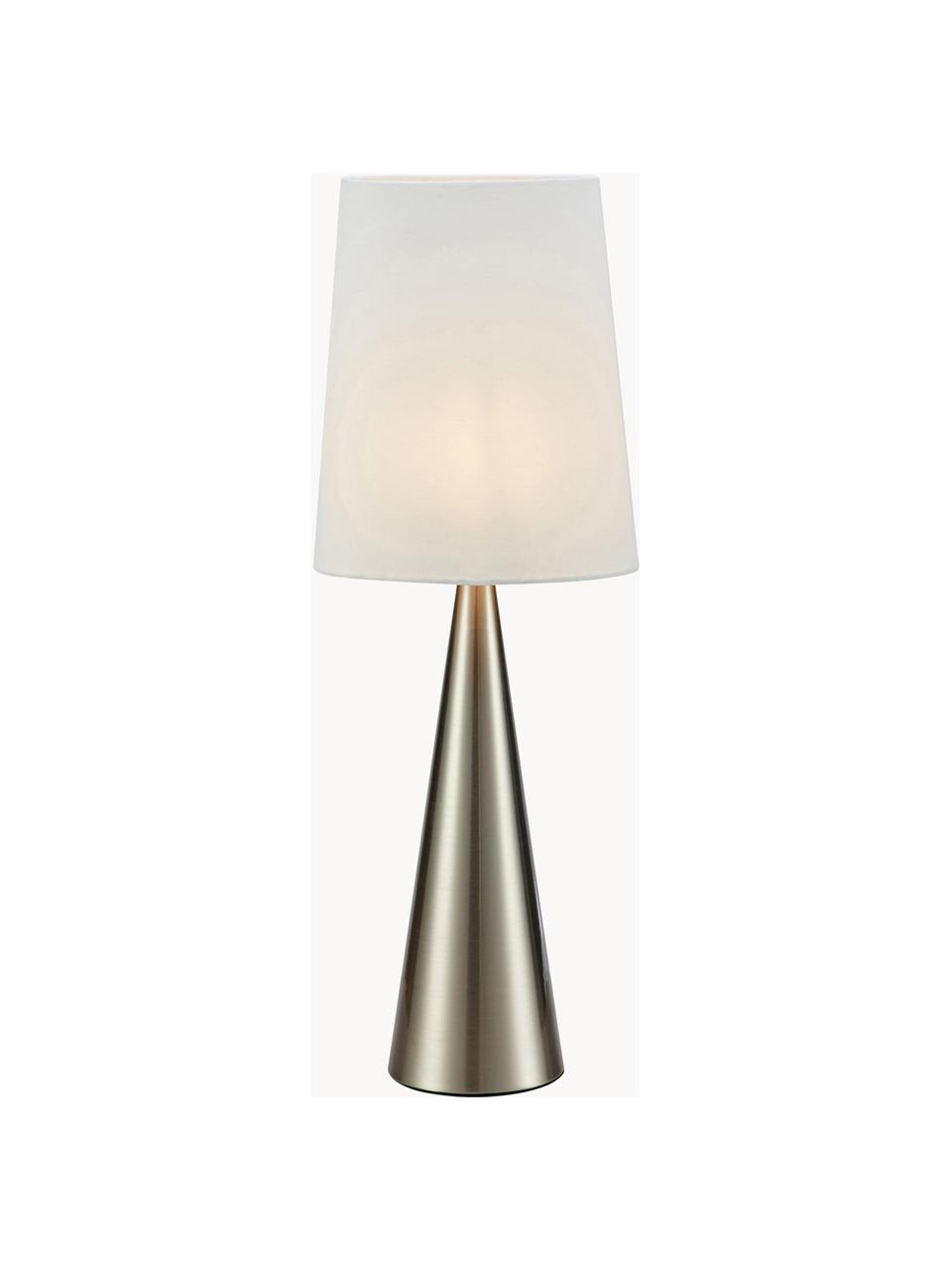Lámpara de mesa grande Conus, Pantalla: lino, Estructura: acero cepillado, Cable: plástico, Off White, dorado, Ø 18 x Al 64 cm