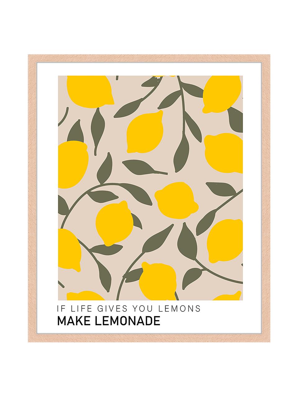Ingelijste digitale print Make Lemonade, Lijst: beukenhout FSC-gecertific, Licht hout, zonnengeel, olijfgroen, B 33 x H 43 cm