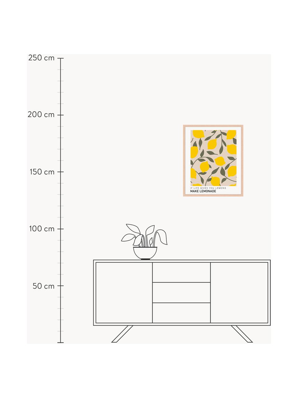 Gerahmter Digitaldruck Make Lemonade, Rahmen: Buchenholz, FSC zertifizi, Bild: Digitaldruck auf Papier, , Front: Acrylglas, Helles Holz, Sonnengelb, Olivgrün, B 33 x H 43 cm