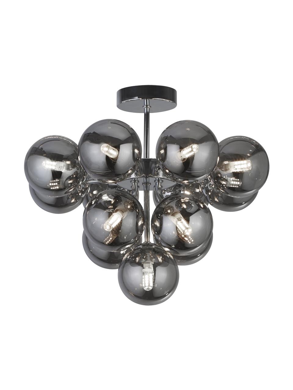 Design plafondlamp Smoka van glas, Baldakijn: staal, Grijs, Ø 41 x H 35 cm