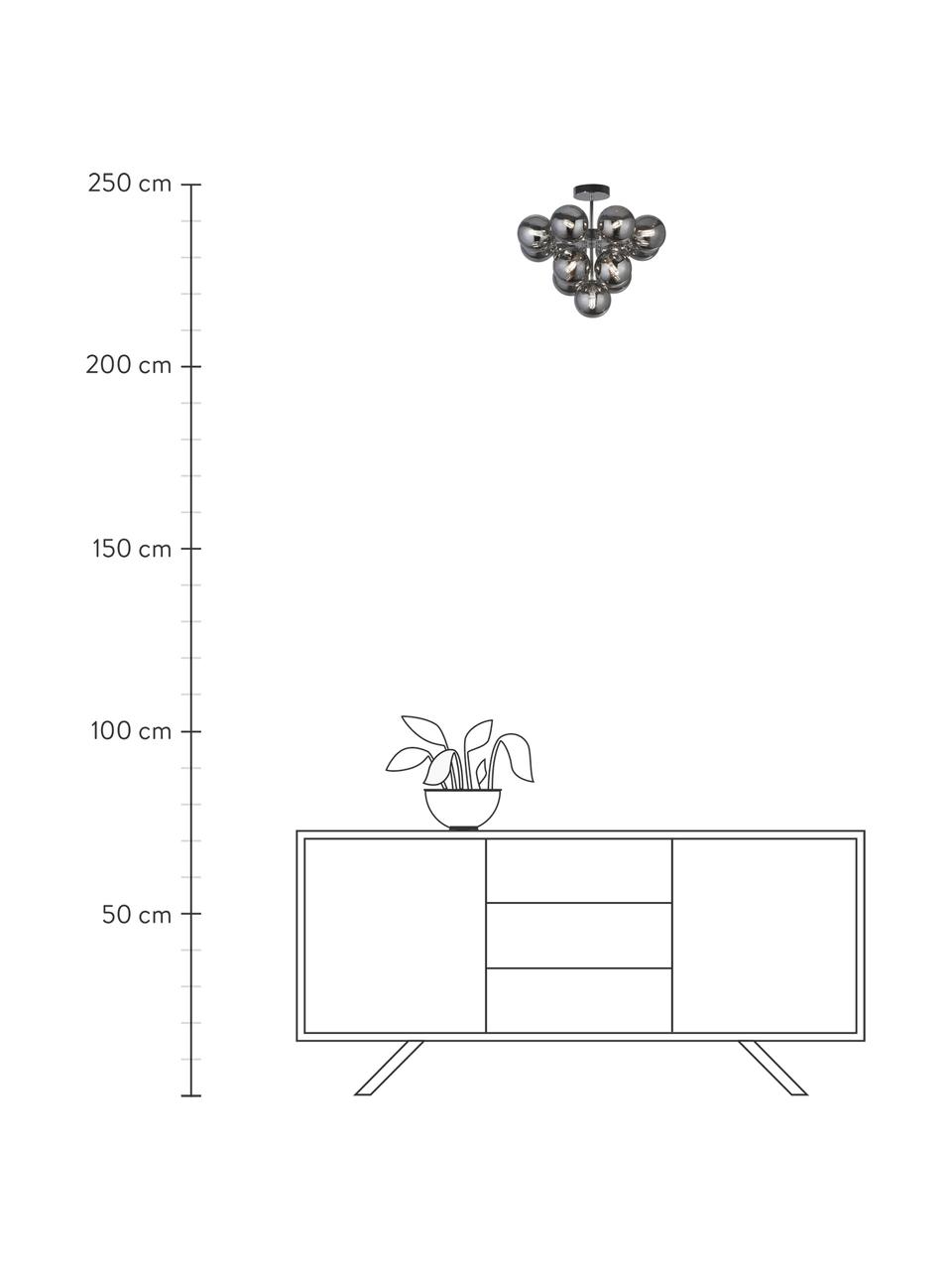 Design plafondlamp Smoka van glas, Baldakijn: staal, Grijs, Ø 41 x H 35 cm