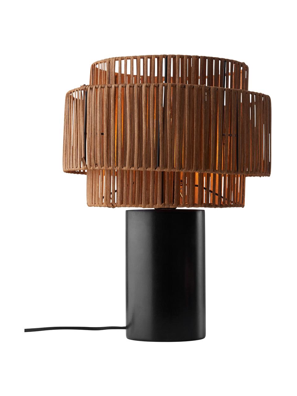 Tischlampe Emelee aus Rattan und Holz, Lampenschirm: Rattan, Lampenfuß: Holz, Braun, Schwarz, Ø 30 x H 41 cm