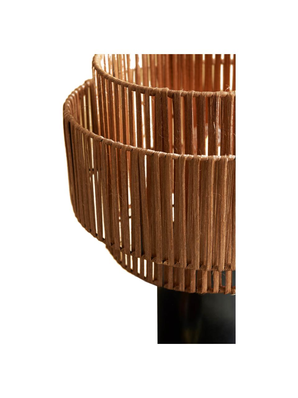 Stolová lampa z ratanu a dreva Emelee, Hnedá, čierna, Ø 30 x V 41 cm