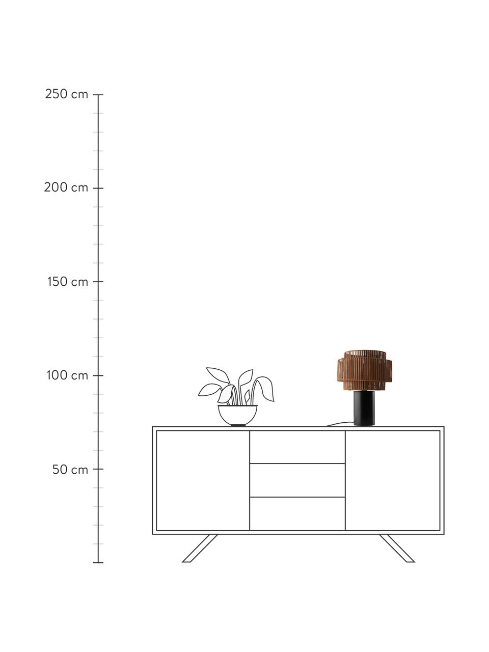 Lámpara de mesa de ratán y madera Emelee, Pantalla: ratán, Cable: cubierto en tela, Madera, negro, Ø 30 x H 41 cm