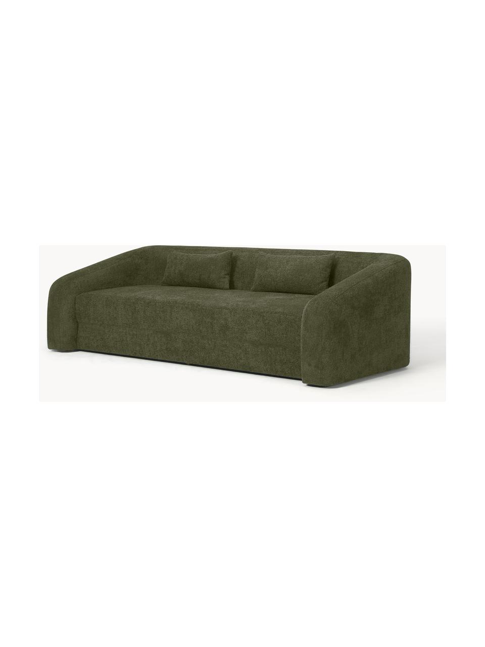 Pohovka na spanie z plyšového buklé Eliot (3-miestna), Plyšová buklé tmavozelená, D 230 x Š 100 cm