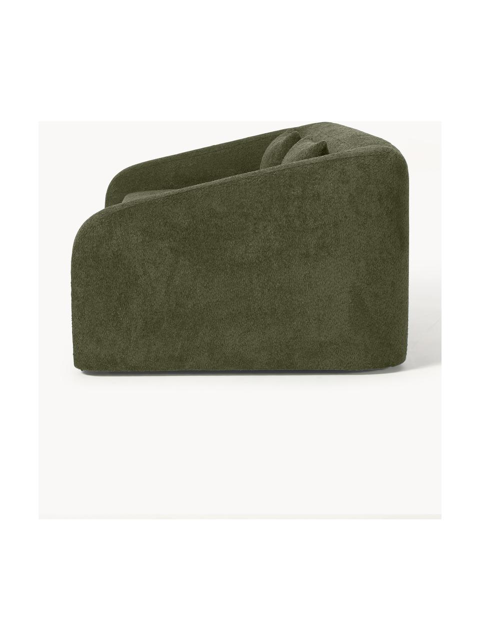 Sofá cama de borreguillo bouclé Eliot (3 plazas), Tapizado: tejido borreguillo bouclé, Patas: plástico, Borreguillo bouclé verde oscuro, An 230 x F 100 cm