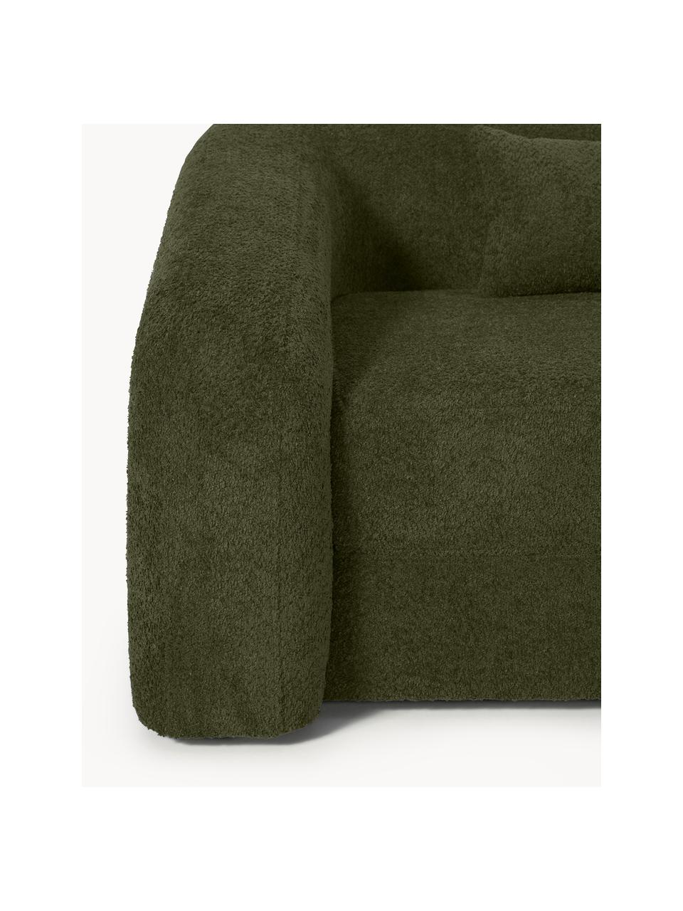 Rozkládací pohovka z plyšového bouclé Eliot (3místná), Tmavě zelená, Š 230 cm, D 100 cm