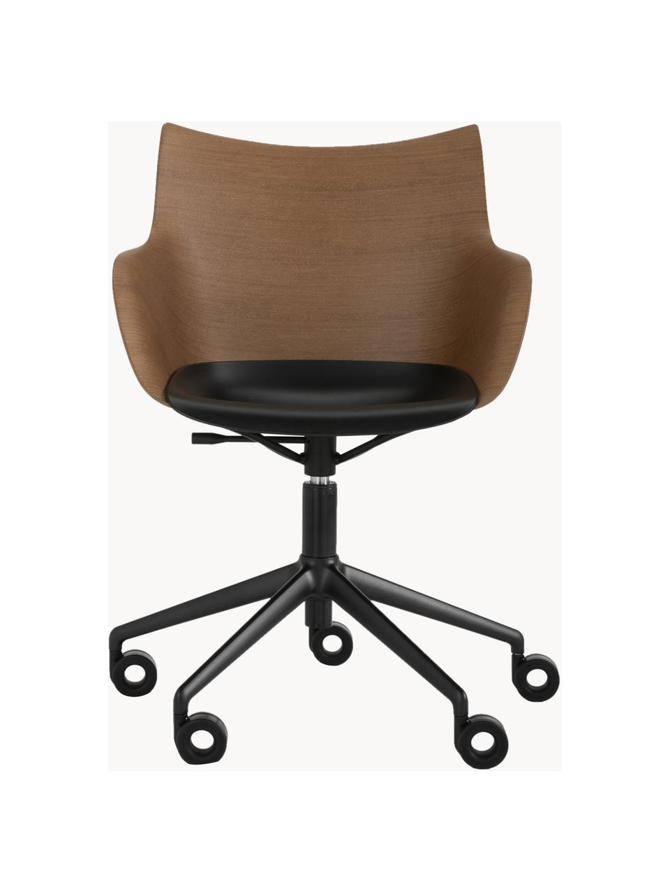 Silla de escritorio con reposabrazos Q/WOOD, altura regulable, Asiento: madera, plástico, Estructura: acero, Ruedas: plástico, Madera, negro, An 62 x F 60 cm