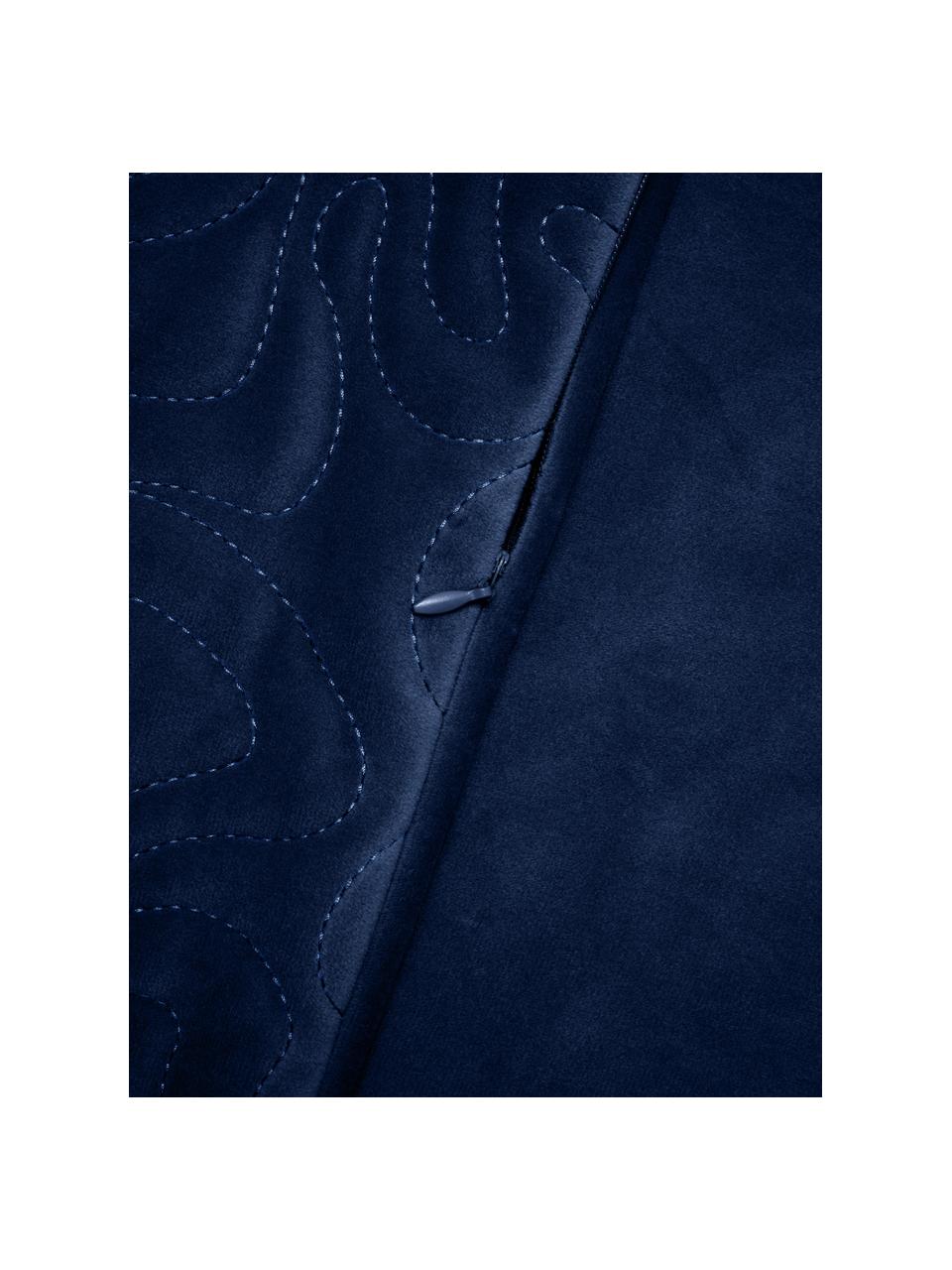 Federa arredo in velluto blu scuro con abbellimento decorativo Hera, 100% poliestere riciclato, Velluto blu scuro, Larg. 45 x Lung. 45 cm