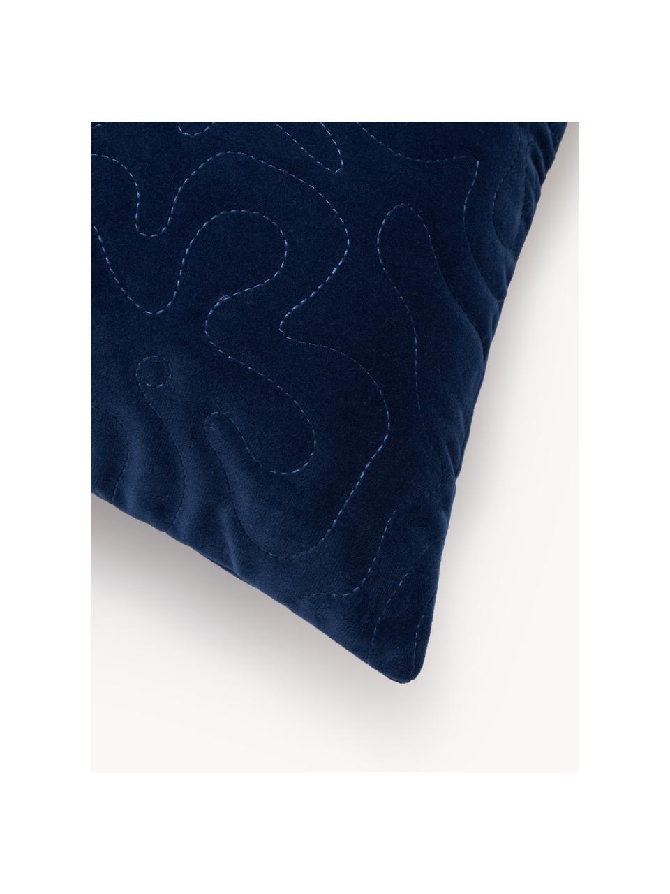Fluwelen kussenhoes Hera met decoratie in donkerblauw, 100 % gerecycled polyester, Donkerblauw, B 45 x L 45 cm