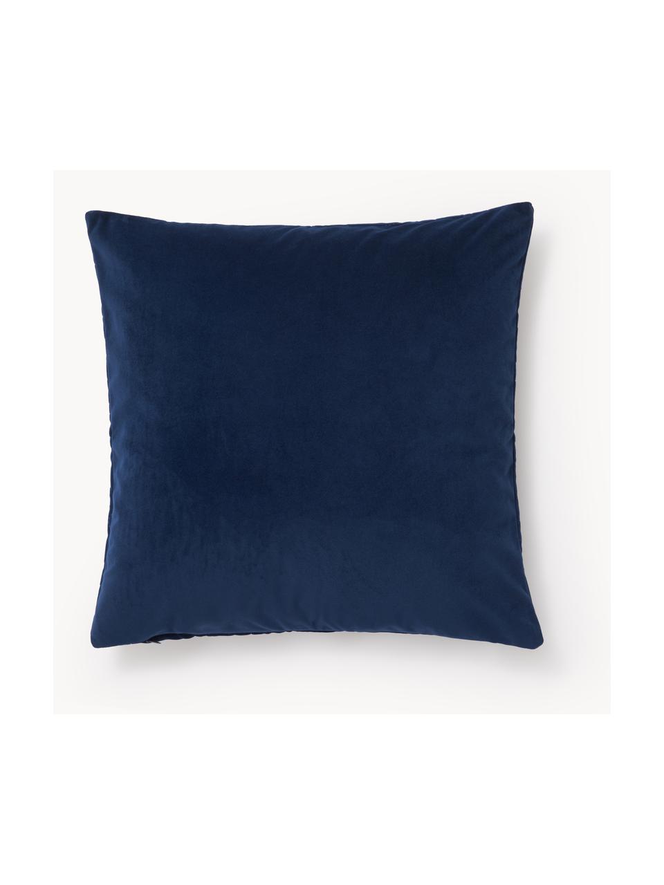 Housse de coussin en velours Hera, 100 % polyester recyclé, Bleu foncé, larg. 45 x long. 45 cm