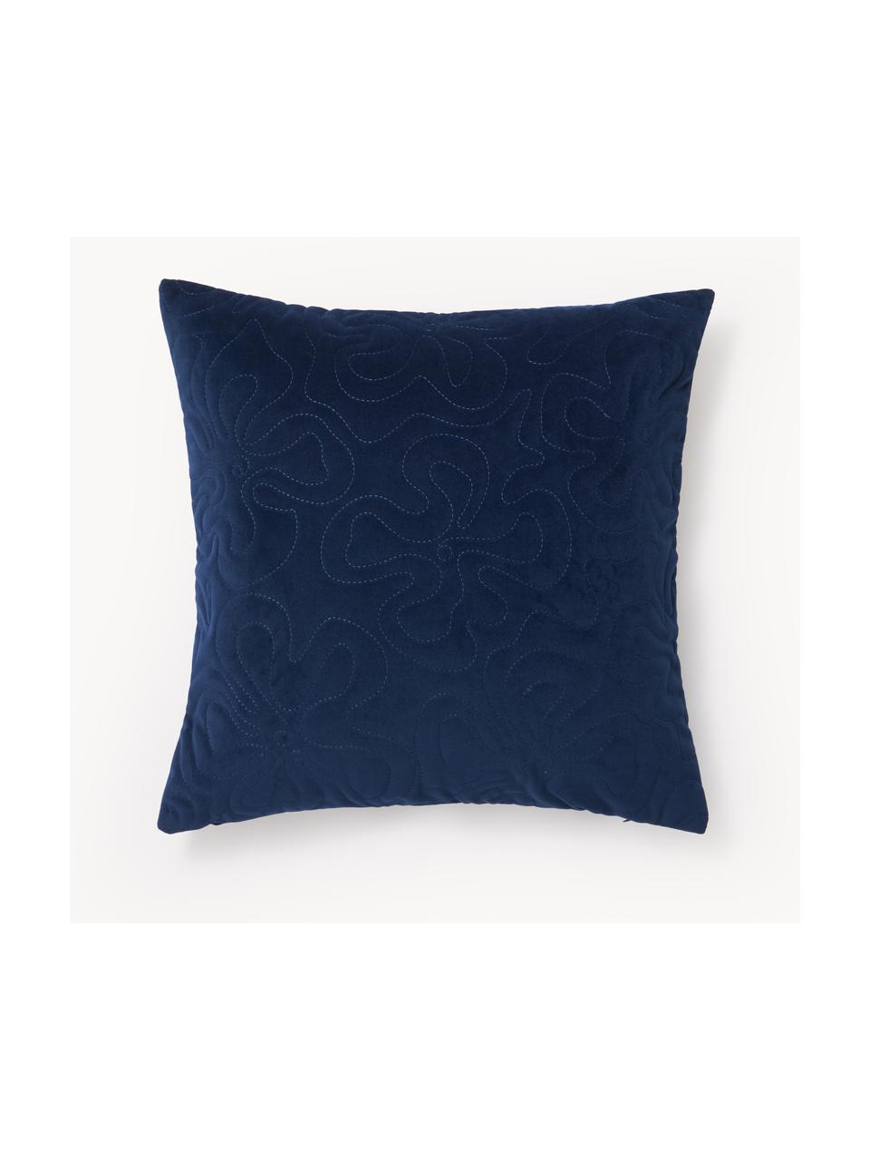 Housse de coussin en velours Hera, 100 % polyester recyclé, Bleu foncé, larg. 45 x long. 45 cm