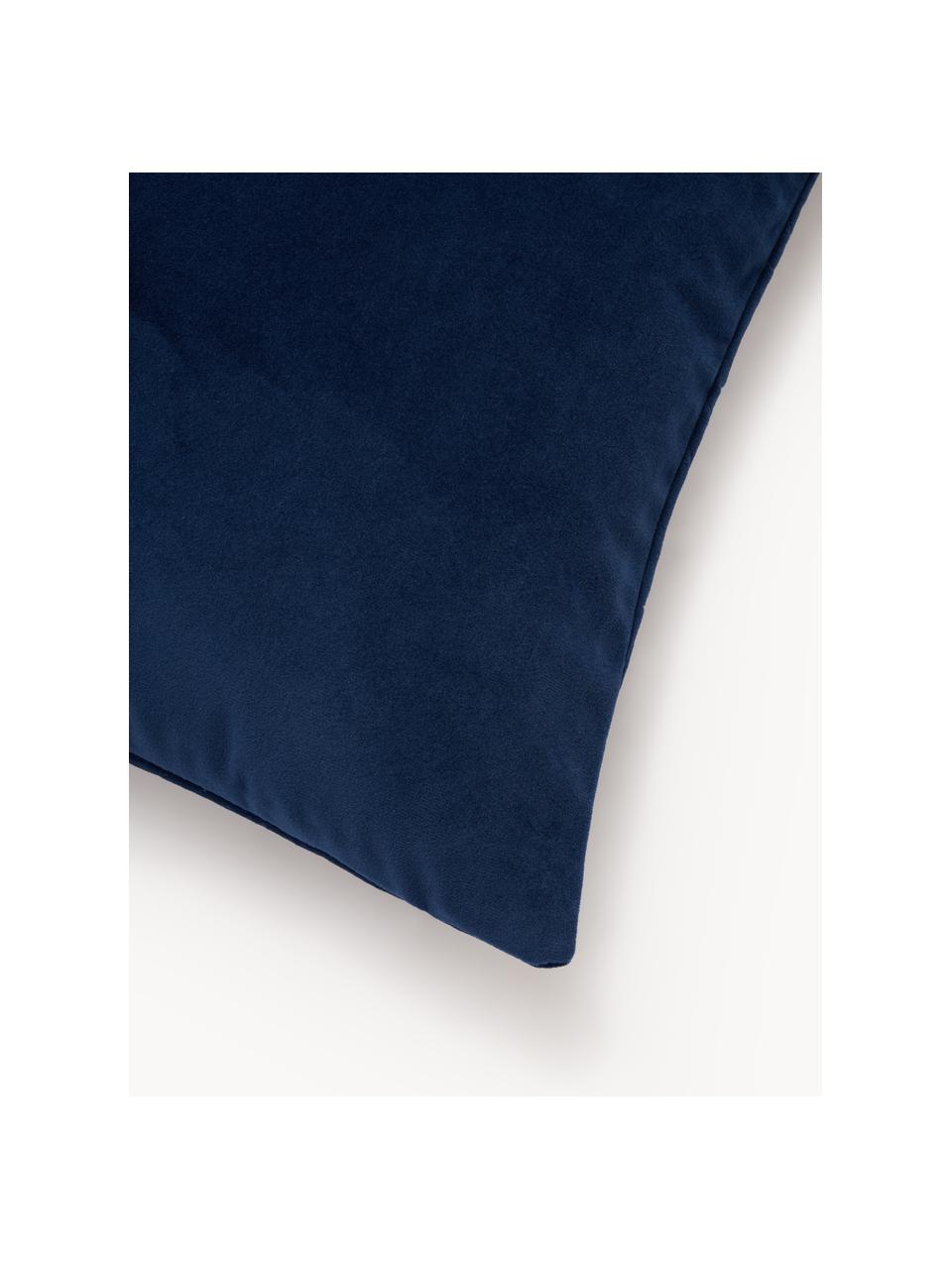 Funda de cojín de terciopelo con adornos Hera, 100% poliéster reciclado, Azul oscuro, An 45 x L 45 cm