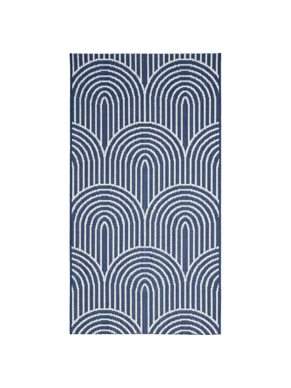 Tapis extérieur bleu ethnique Arches, Bleu, blanc