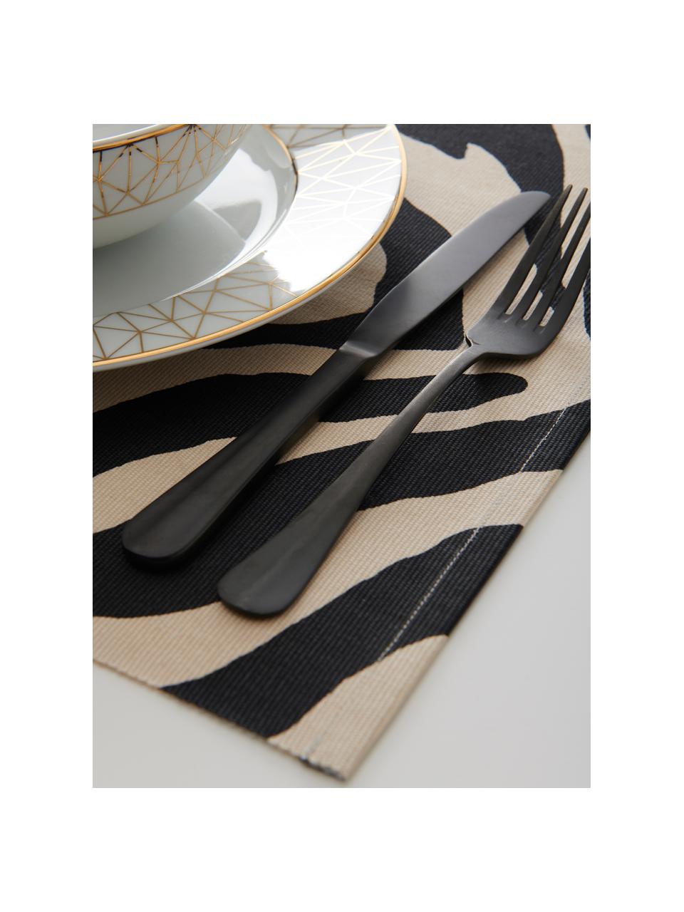 Placemats Jill met zebra print, 2 stuks, Katoen, Zwart, crèmekleurig, B 35 x L 45 cm