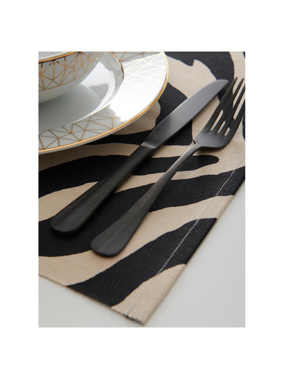 Sets de table en coton imprimé zèbre Jill, 2 pièces, Coton, Noir, couleur crème, larg. 35 x long. 45 cm