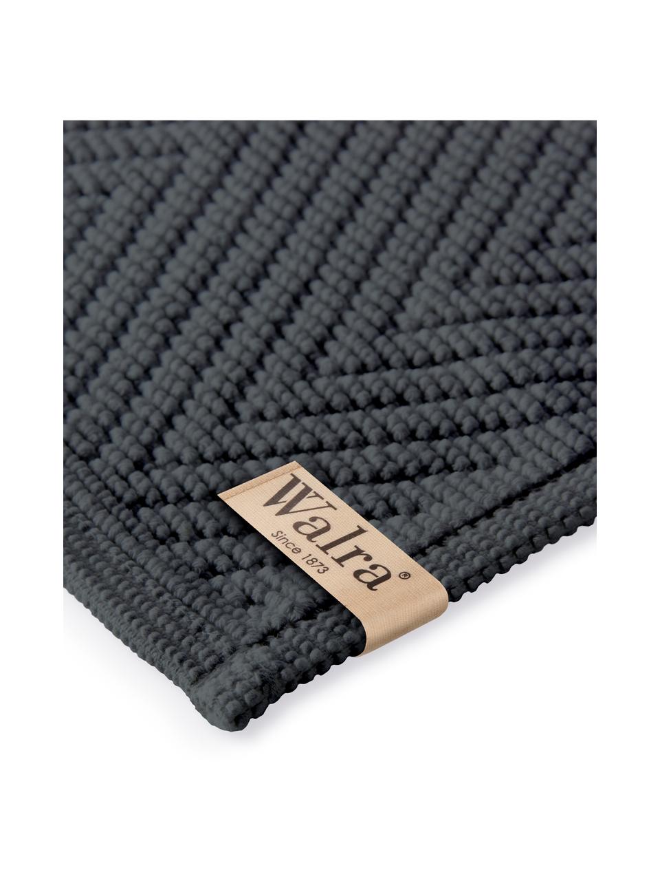 Tapis de bain coton avec motif chevrons Soft, Revêtement : anthracite Pieds : noir