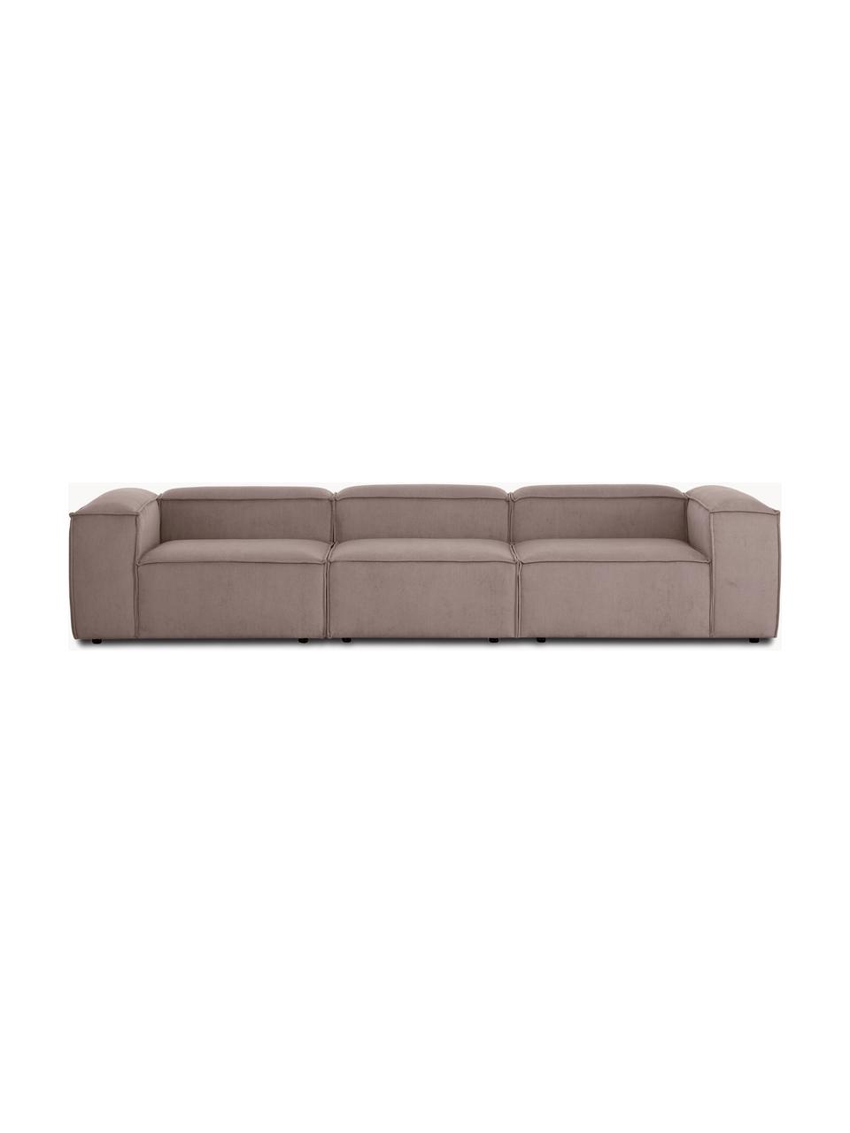 Modulares Sofa Lennon (4-Sitzer) aus Cord, Bezug: Cord (92 % Polyester, 8 %, Gestell: Massives Kiefernholz FSC-, Füße: Kunststoff, Cord Taupe, B 327 x T 119 cm